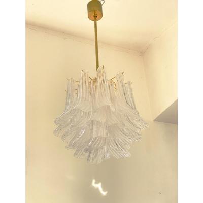  A V Mazzega Contemporary Murano Style Glass Sella Chandelier With Gold 24k Metal Frame