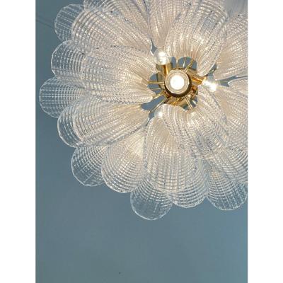  A V Mazzega Contemporary Murano Style Glass Sella Chandelier With Gold 24k Metal Frame