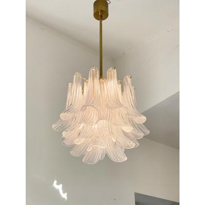  A V Mazzega Contemporary Murano Style Glass Sella Chandelier With Gold 24k Metal Frame