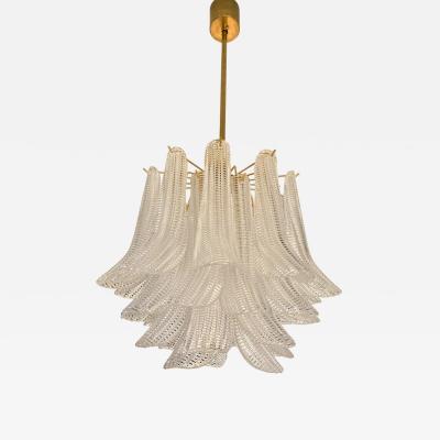 A V Mazzega Contemporary Murano Style Glass Sella Chandelier With Gold 24k Metal Frame