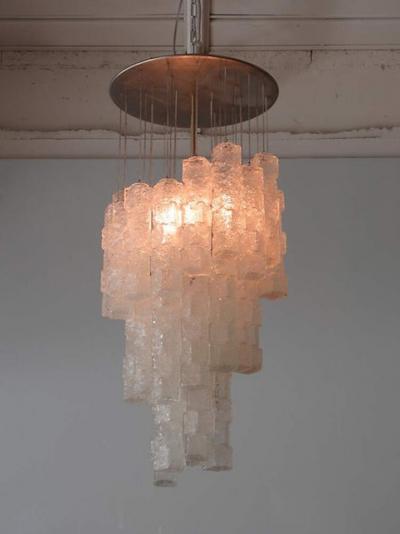  A V Mazzega Italian Modern Hand Blown Glass Ice Cube Chandelier Mazzega