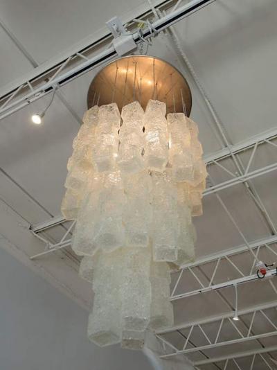  A V Mazzega Italian Modern Hand Blown Glass Ice Cube Chandelier Mazzega