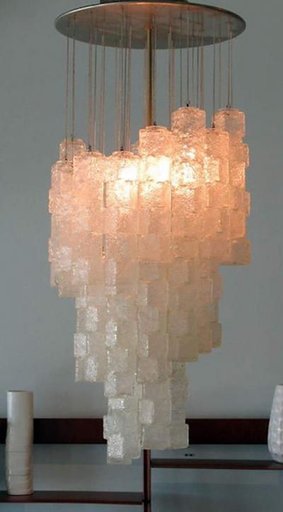  A V Mazzega Italian Modern Hand Blown Glass Ice Cube Chandelier Mazzega