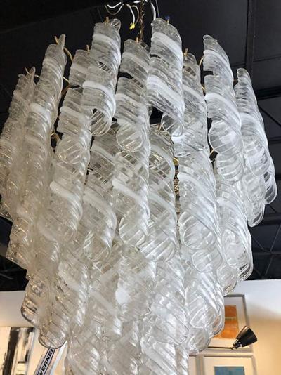  A V Mazzega Italian Modern Hand Blown Glass and Polished Nickel Chandelier Mazzega