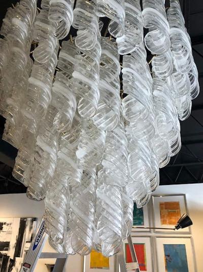  A V Mazzega Italian Modern Hand Blown Glass and Polished Nickel Chandelier Mazzega
