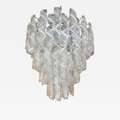 A V Mazzega Italian Modern Hand Blown Glass and Polished Nickel Chandelier Mazzega