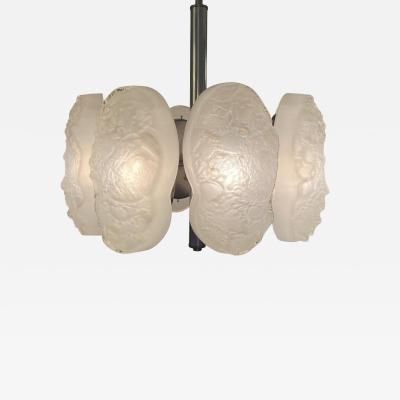  A V Mazzega Italian Modern Nickel and Hand Blown Glass 6 Arm Chandelier Mazzega