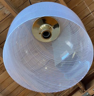  A V Mazzega Italian White Stripe Murano Glass Globe Pendant Chandelier By Mazzega 1970s