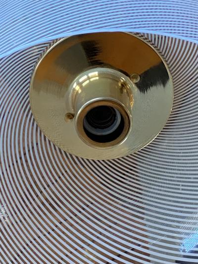  A V Mazzega Italian White Stripe Murano Glass Globe Pendant Chandelier By Mazzega 1970s