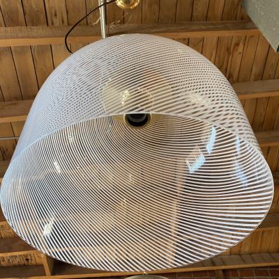  A V Mazzega Italian White Stripe Murano Glass Globe Pendant Chandelier By Mazzega 1970s