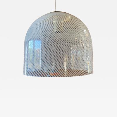  A V Mazzega Italian White Stripe Murano Glass Globe Pendant Chandelier By Mazzega 1970s