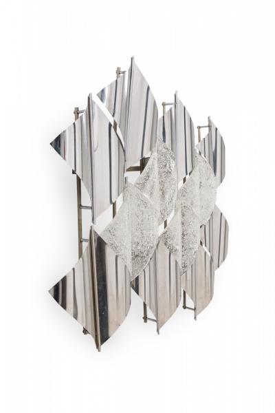  A V Mazzega Mazzega Italian Modern Handblown Glass Polished Stainless Steel Wall Light
