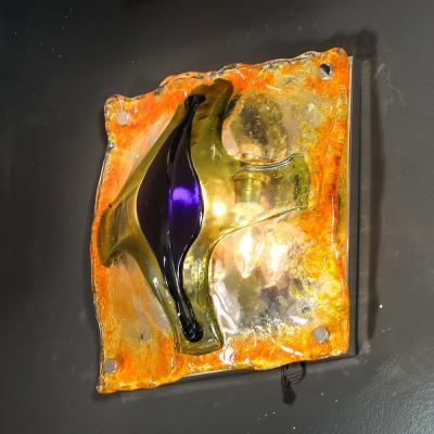  A V Mazzega Mid Century Hand Blown Amber Green Blue Murano Glass Sconces by Mazzega