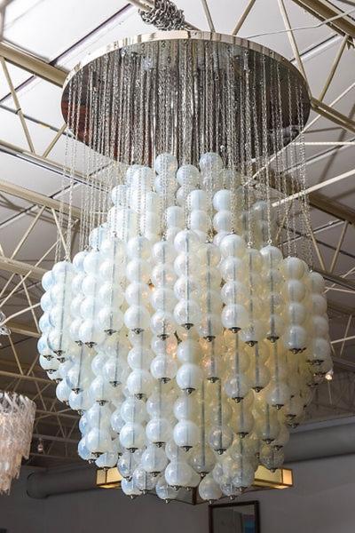  A V Mazzega Monumental Italia Modern Polished Chrome and Glass Chandelier Mazzega