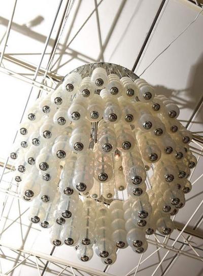  A V Mazzega Monumental Italia Modern Polished Chrome and Glass Chandelier Mazzega
