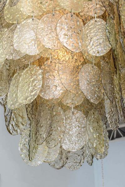  A V Mazzega Monumental Italian Modern Amber Glass Chandelier by Mazzega