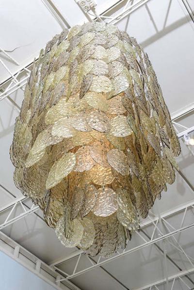  A V Mazzega Monumental Italian Modern Amber Glass Chandelier by Mazzega