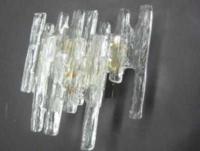 A V Mazzega Pair of Italian Mid Century Modern Murano Ice Glass Wall Sconces by Mazzega