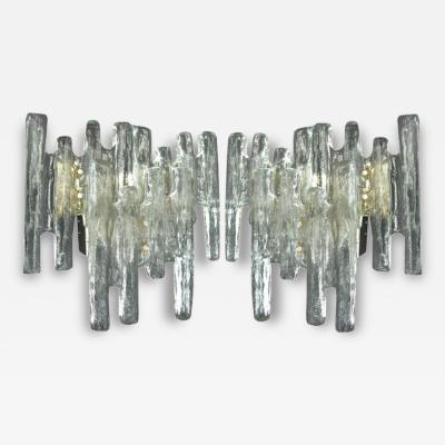  A V Mazzega Pair of Italian Mid Century Modern Murano Ice Glass Wall Sconces by Mazzega