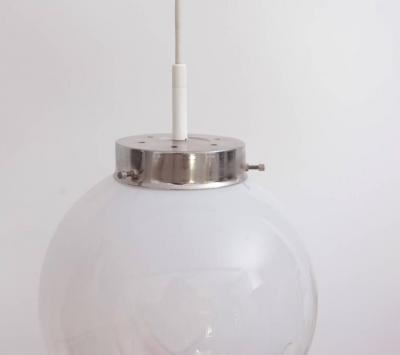  A V Mazzega Pendant with Globes of Frosted to Clear Glass with Orange Inclusions Italy 1970
