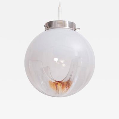  A V Mazzega Pendant with Globes of Frosted to Clear Glass with Orange Inclusions Italy 1970