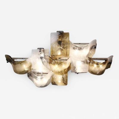  A V Mazzega Vintage Gold White and Clear Mazzega Glass Flush Mount Lighting