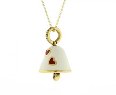  AARON BASHA AARON BASHA ENAMEL AND DIAMOND BELL CHARM PENDANT NECKLACE