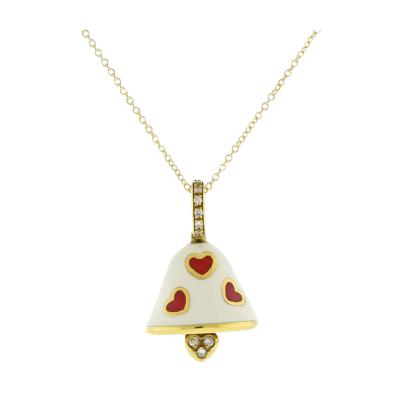  AARON BASHA AARON BASHA ENAMEL AND DIAMOND BELL CHARM PENDANT NECKLACE