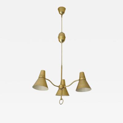  AB E Hansson Co AB E Hansson Height Adjustable Three Arm Pendant Light in Brass Sweden 1950s