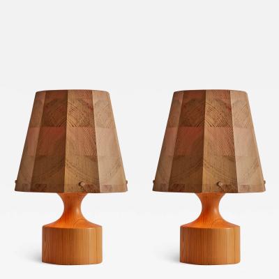  AB Ellysett Pair of 1960s Wood Table Lamps Attributed to Hans Agne Jakobsson for AB Ellysett