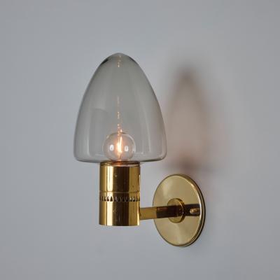  AB Markaryd Pair of 1960s Hans Agne Jakobsson Model V 220 Brass Glass Sconces for Markaryd