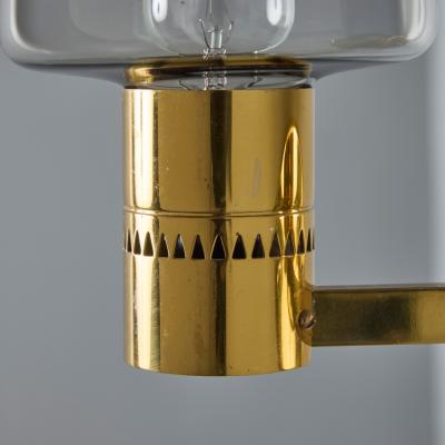  AB Markaryd Pair of 1960s Hans Agne Jakobsson Model V 220 Brass Glass Sconces for Markaryd