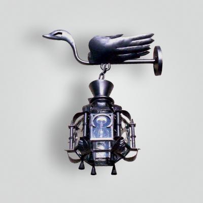  ADG Lighting Forged swan lantern on forged arm