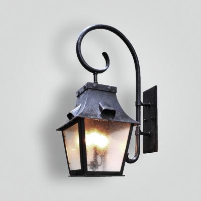  ADG Lighting Large Traditional Lantern with Forged Scroll Arm Brass Lantern