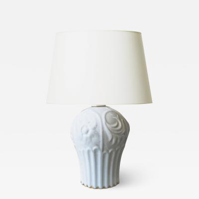  ALP Lidk ping Art Deco Table Lamp in white Craquel Glaze with Gilding by Tyra Lundgren