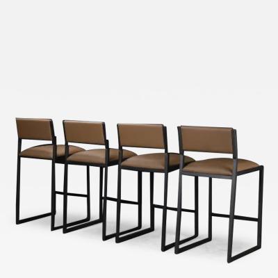  AMBROZIA 4x Shaker Counter Stools in Sedona Leather Blackened Steel Oxidized Oak