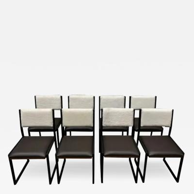  AMBROZIA 8x Shaker Modern Chairs by Ambrozia Walnut Dark Brown Leather White Cowhide