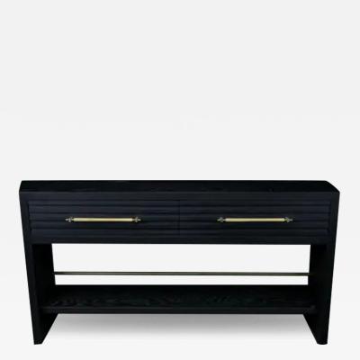  AMBROZIA Atwater Drawer Console by AMBROZIA Solid Ebonized Oak Brown Leather Brass