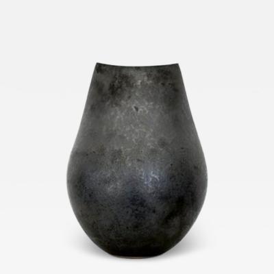  ANDRE BLOCH ANDRE BLOCH FRENCH BLACK CERAMIC LOW VASE