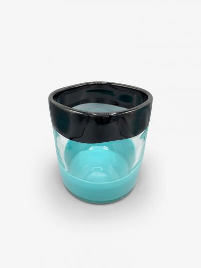  ARCADE MURANO ICHNOS B BLACK TURQUOISE GLASS VASE