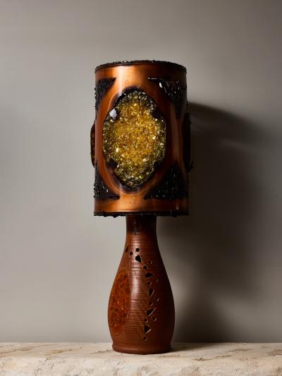  Accolay Pottery Accolay Ceramic and Copper Table Lamp with Resin Inclusions