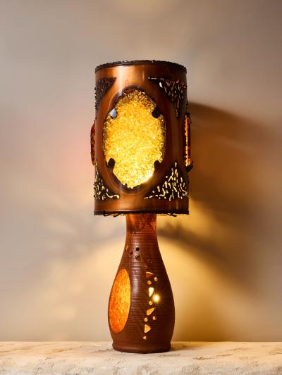  Accolay Pottery Accolay Ceramic and Copper Table Lamp with Resin Inclusions