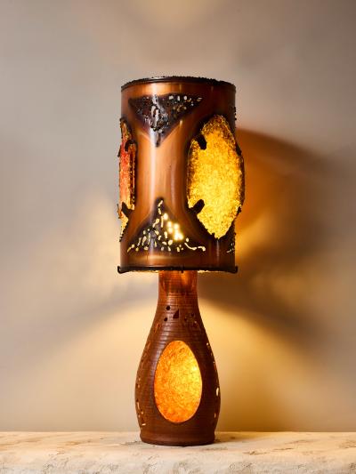  Accolay Pottery Accolay Ceramic and Copper Table Lamp with Resin Inclusions