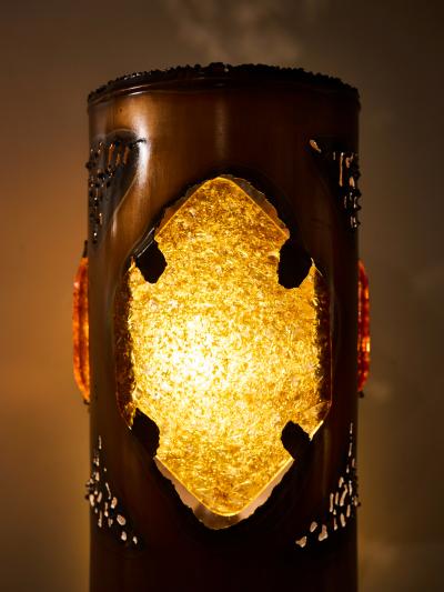  Accolay Pottery Brutalist Table Lamp with Copper Shade and Resin Panels from Accolay