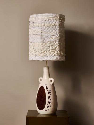  Accolay Pottery French Accolay Ceramic Table Lamp with Resin Inlay and Perforated Body