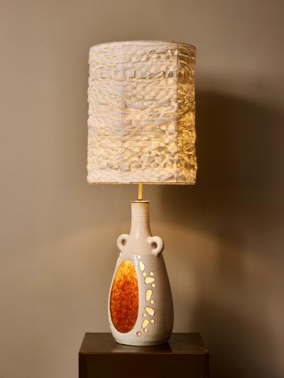  Accolay Pottery French Accolay Ceramic Table Lamp with Resin Inlay and Perforated Body