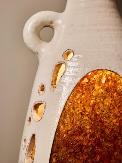  Accolay Pottery French Accolay Ceramic Table Lamp with Resin Inlay and Perforated Body