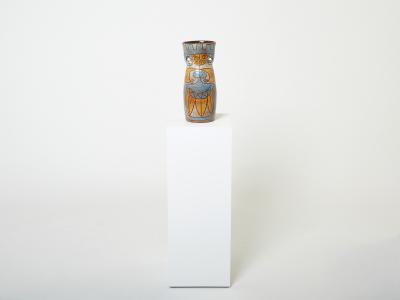  Accolay Pottery Rare Mid Century Large French Accolay ceramic totem vase 1950s