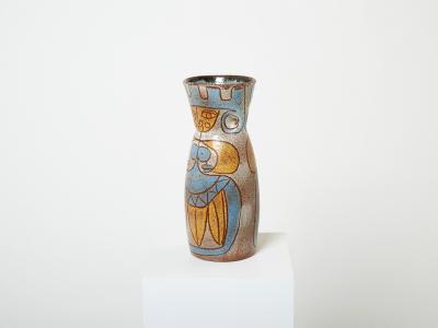  Accolay Pottery Rare Mid Century Large French Accolay ceramic totem vase 1950s