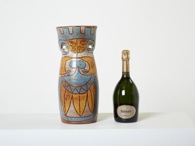 Accolay Pottery Rare Mid Century Large French Accolay ceramic totem vase 1950s